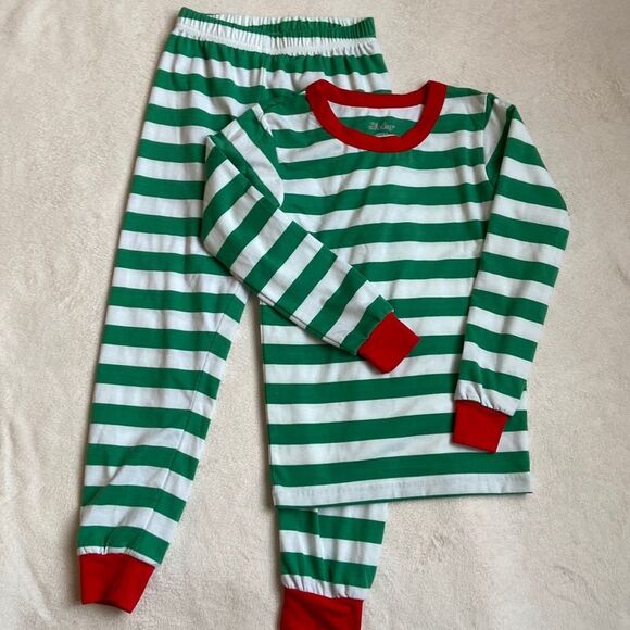 Other - Shelry Christmas Holiday Green & White Striped Slim Fit Pajama Set